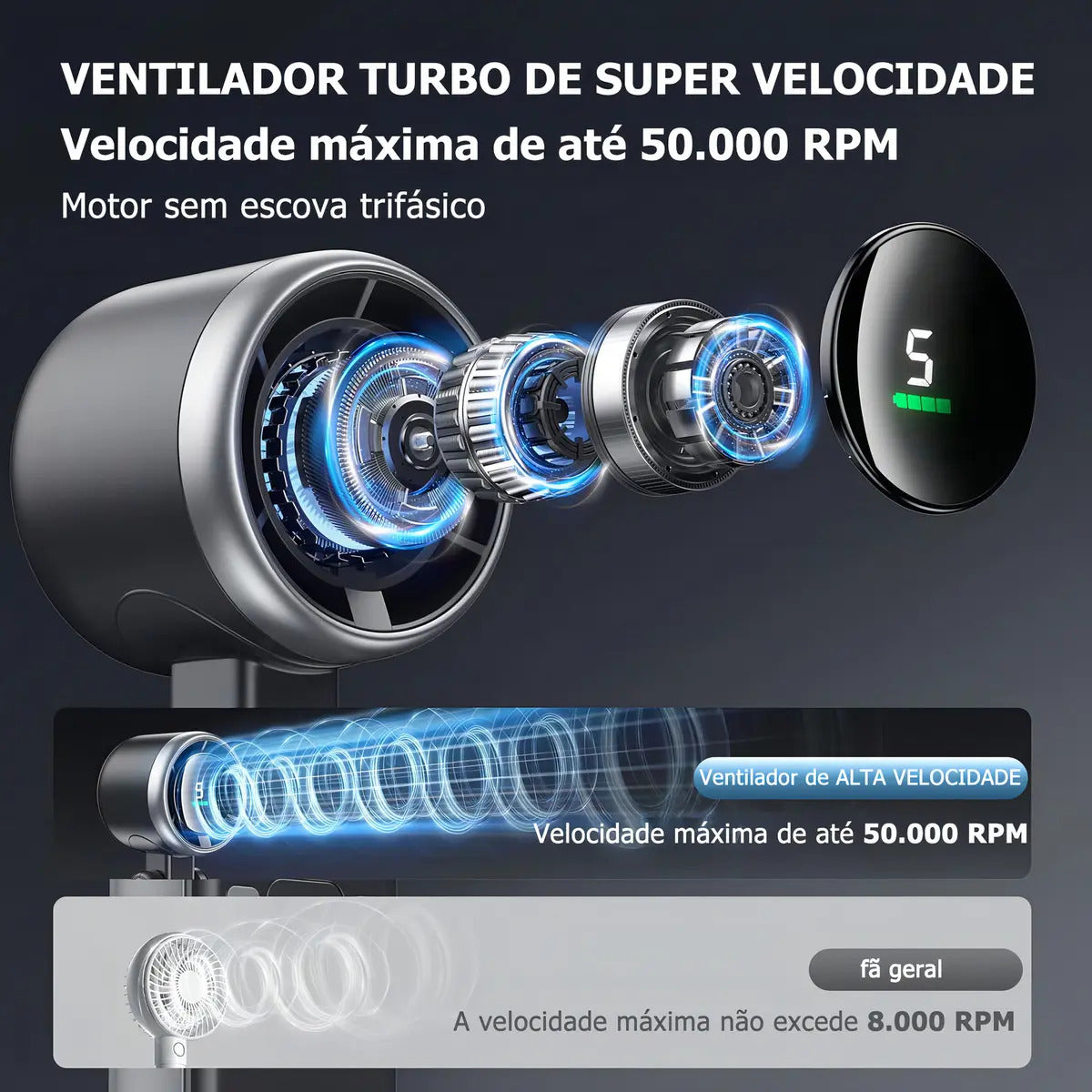 Ventilador Portátil Laicai® Usb Recarregável Cinza 12h Autonomia Bateria 4000mah - Imagem 7