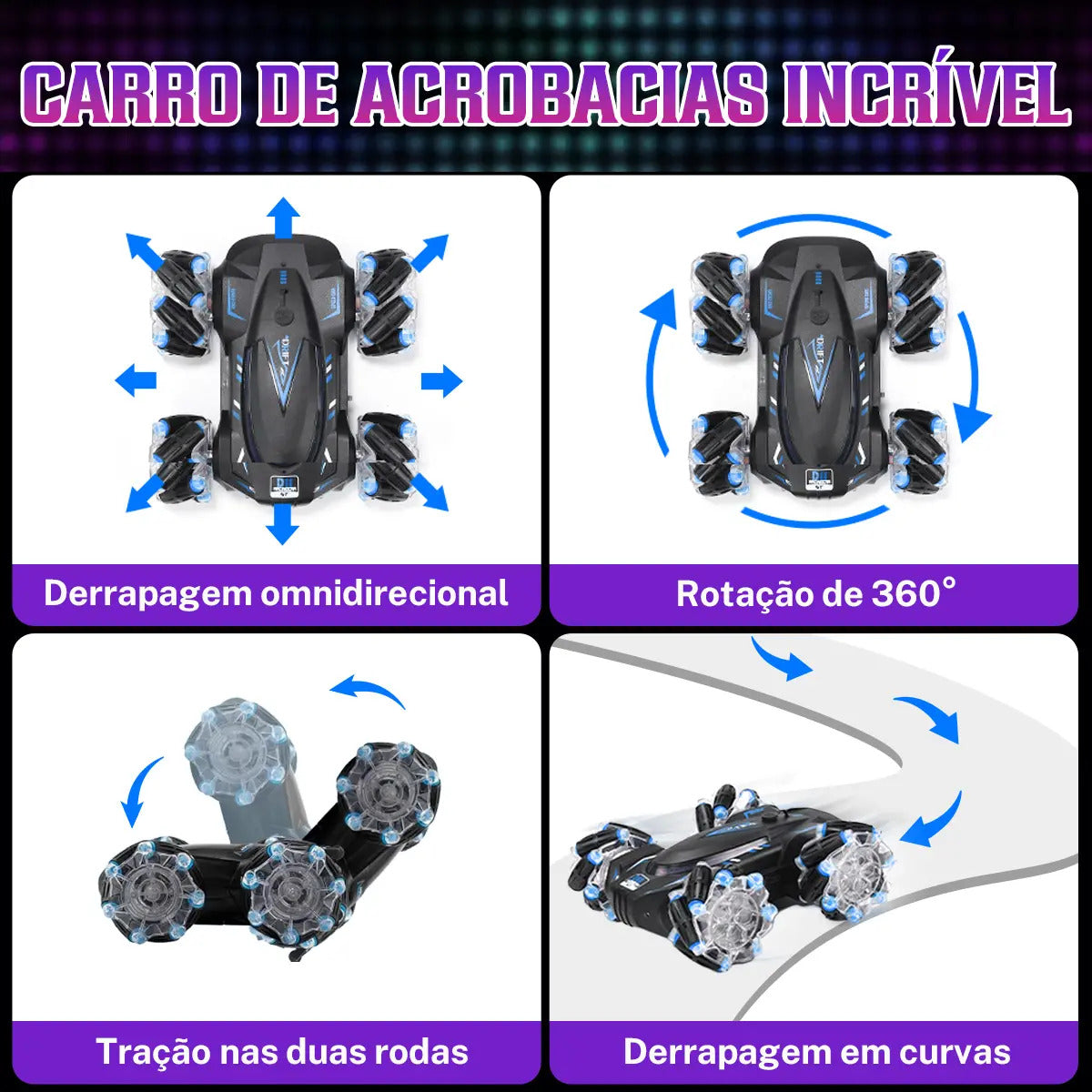 Carrinho de Controle Remoto Acrobático Zavanese com Giro 360°, Luzes e Spray - Imagem 7