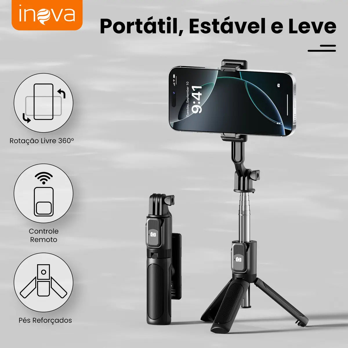 4 Em 1 Tripé Selfie Stick E Bastão De Selfie Mini E Portátil, Com Controle Remoto Destacável E Suporte Para Celular, Tripe De Mesa, Bastão Selfie Bluetooth, 360 ° Rotação Universal Tripé De Celular - Imagem 4