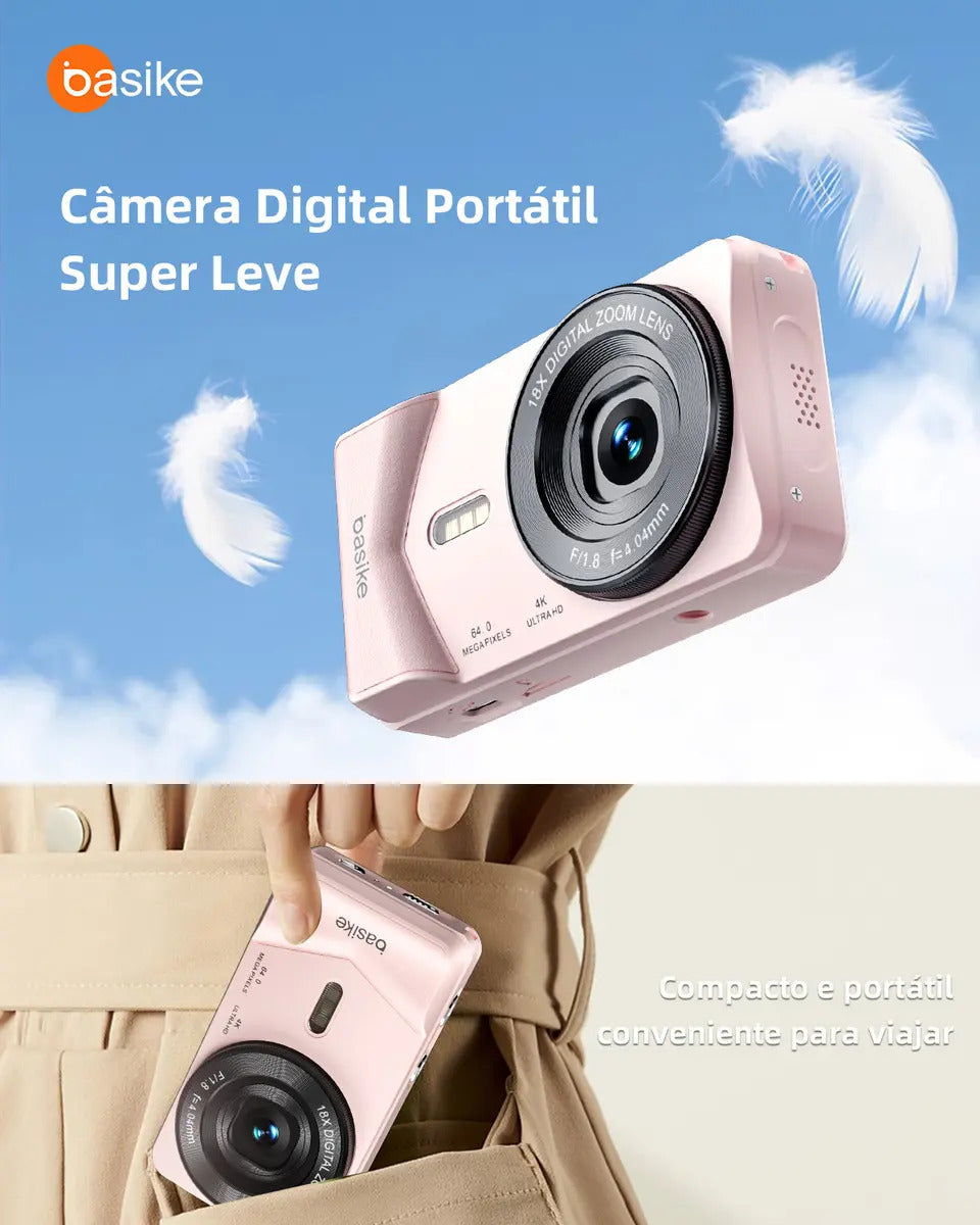 Basike Câmera Digital Portátil 4k Ultra Hd 64mp Máquina Fotográfica , 18X Zoom, Foco Automático e Função Webcam, Carregamento USB, Com Flash, Para Infantil,Iniciantes,Vlog - Imagem 4