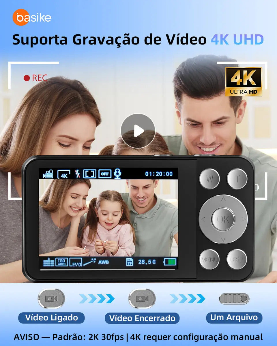 Basike Portable 4K Ultra HD 64MP Digital Camera, 18X Zoom, Auto Focus and Webcam Function, USB Charging, With Flash, For Kids, Beginners, and Vloggers - Imagem 4