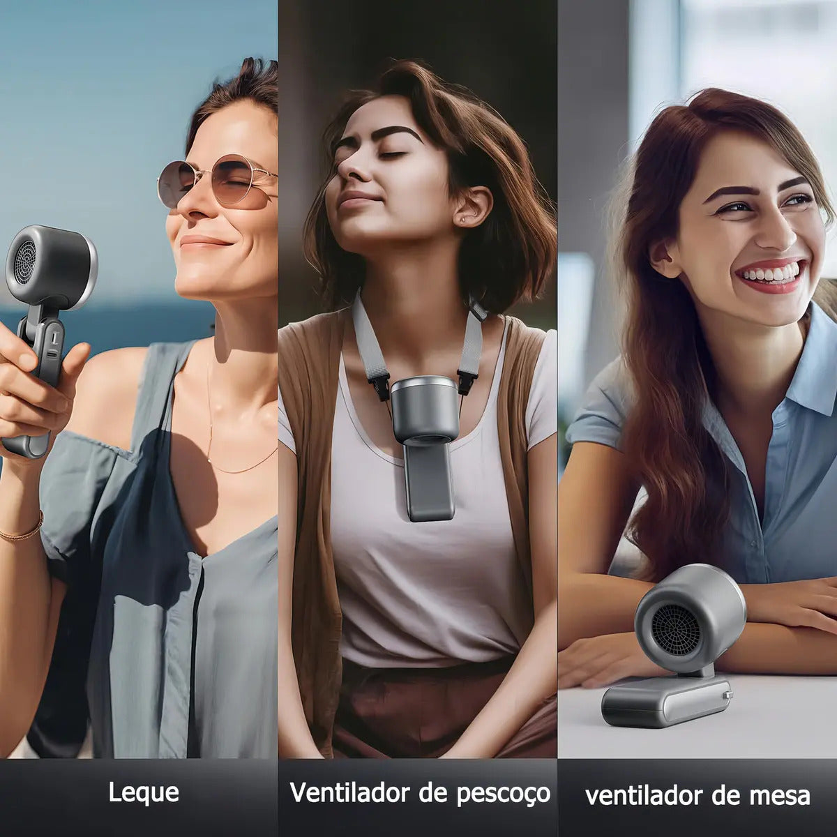Ventilador Portátil Laicai® Usb Recarregável Cinza 12h Autonomia Bateria 4000mah - Imagem 4