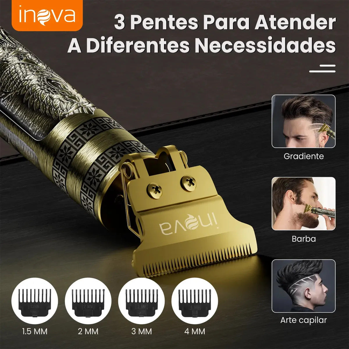 Máquina De Corte Profissional Sem Fio Para Cabelo e Barba Dourada - Imagem 5
