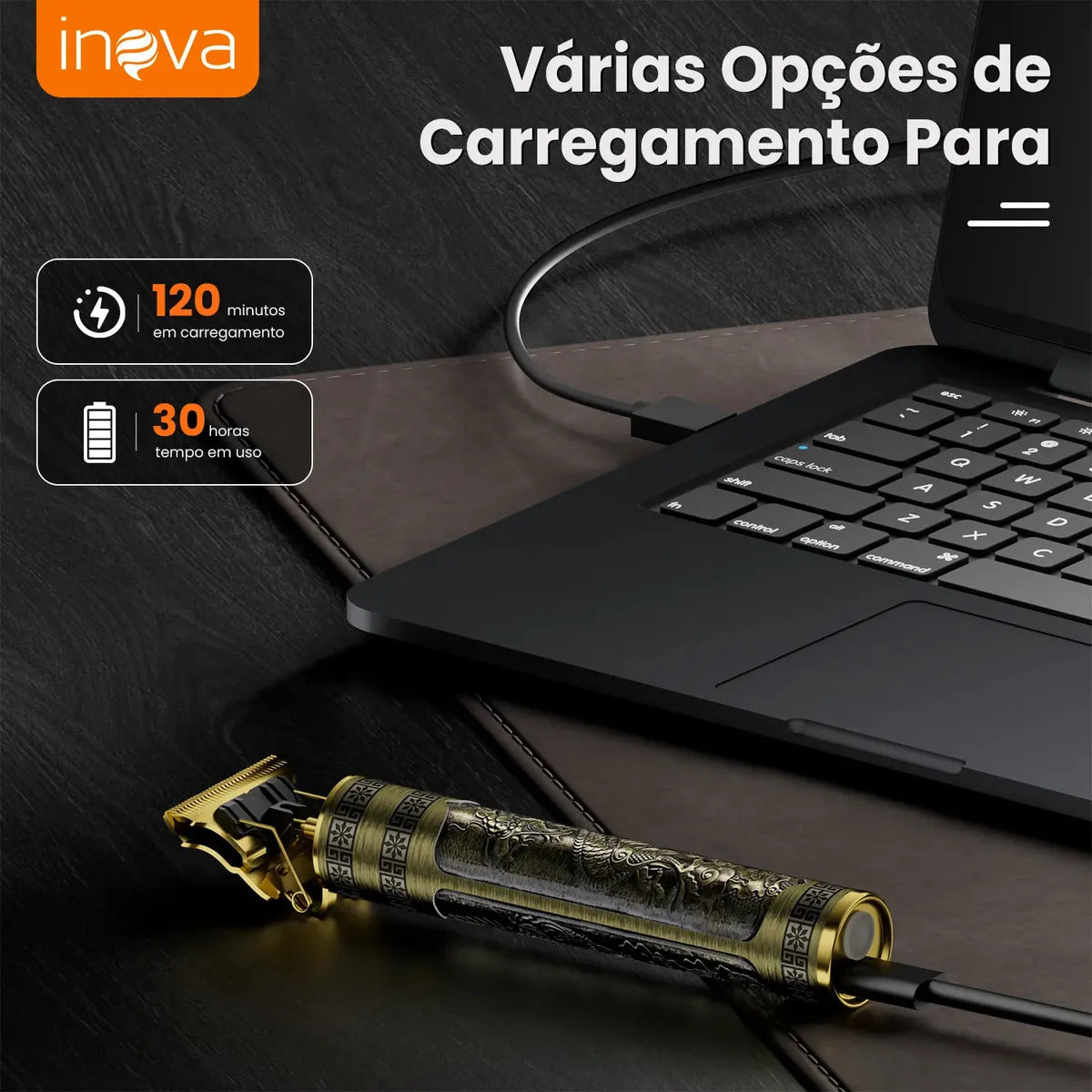 Máquina De Corte Profissional Sem Fio Para Cabelo e Barba Dourada - Imagem 3