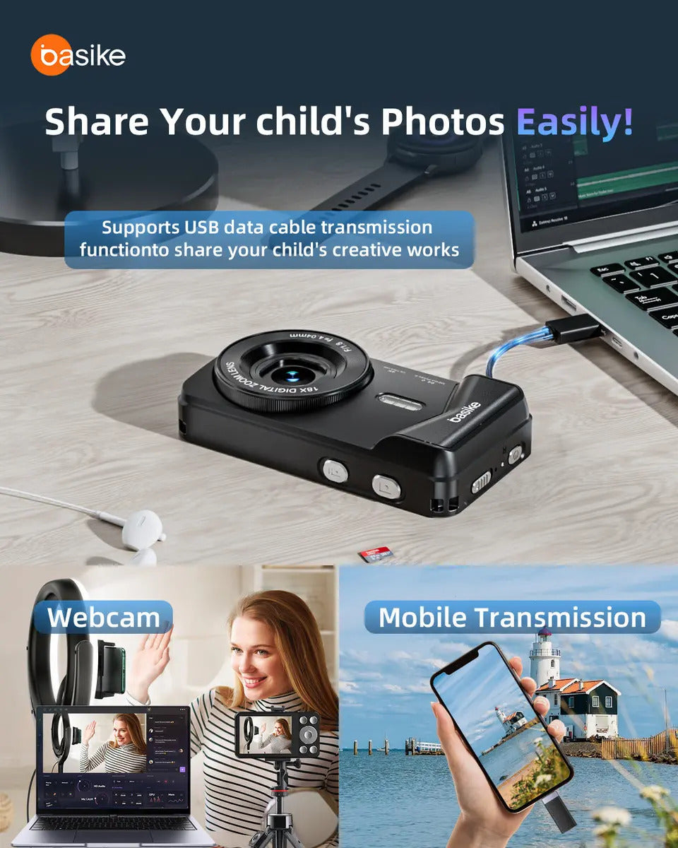 Basike Portable 4K Ultra HD 64MP Digital Camera, 18X Zoom, Auto Focus and Webcam Function, USB Charging, With Flash, For Kids, Beginners, and Vloggers - Imagem 7