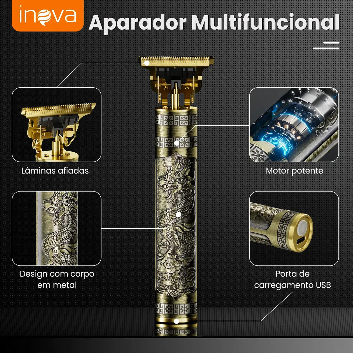 Máquina De Corte Profissional Sem Fio Para Cabelo e Barba Dourada - Imagem 7