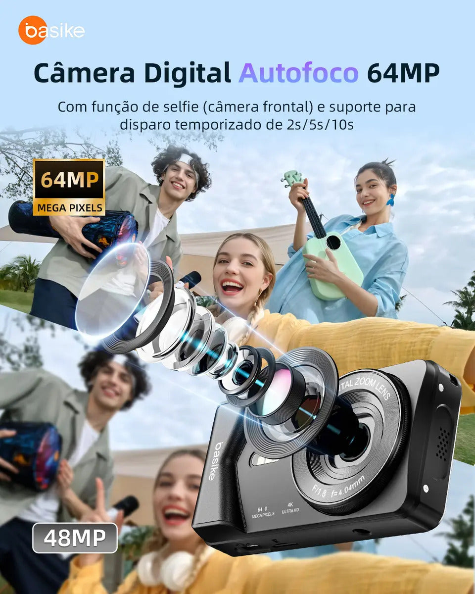 Basike Portable 4K Ultra HD 64MP Digital Camera, 18X Zoom, Auto Focus and Webcam Function, USB Charging, With Flash, For Kids, Beginners, and Vloggers - Imagem 3