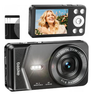 Basike Portable 4K Ultra HD 64MP Digital Camera, 18X Zoom, Auto Focus and Webcam Function, USB Charging, With Flash, For Kids, Beginners, and Vloggers