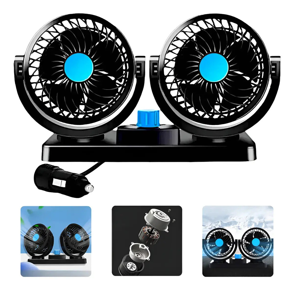 Ventilador Automotivo Duplo Com Ajuste P/ Carro Caminhão Regulável 12v Marca Panda - Imagem 3