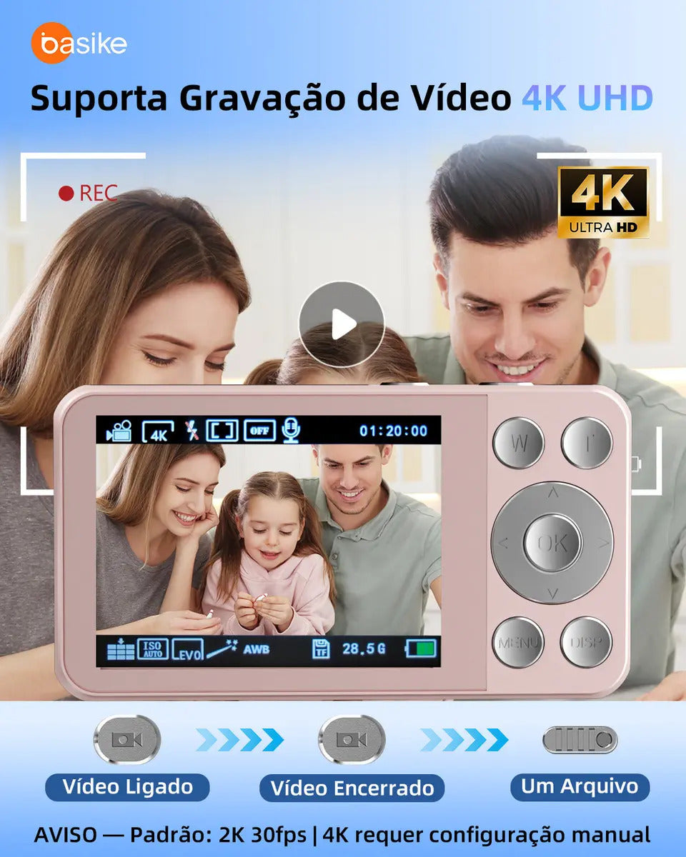 Basike Câmera Digital Portátil 4k Ultra Hd 64mp Máquina Fotográfica , 18X Zoom, Foco Automático e Função Webcam, Carregamento USB, Com Flash, Para Infantil,Iniciantes,Vlog - Imagem 5