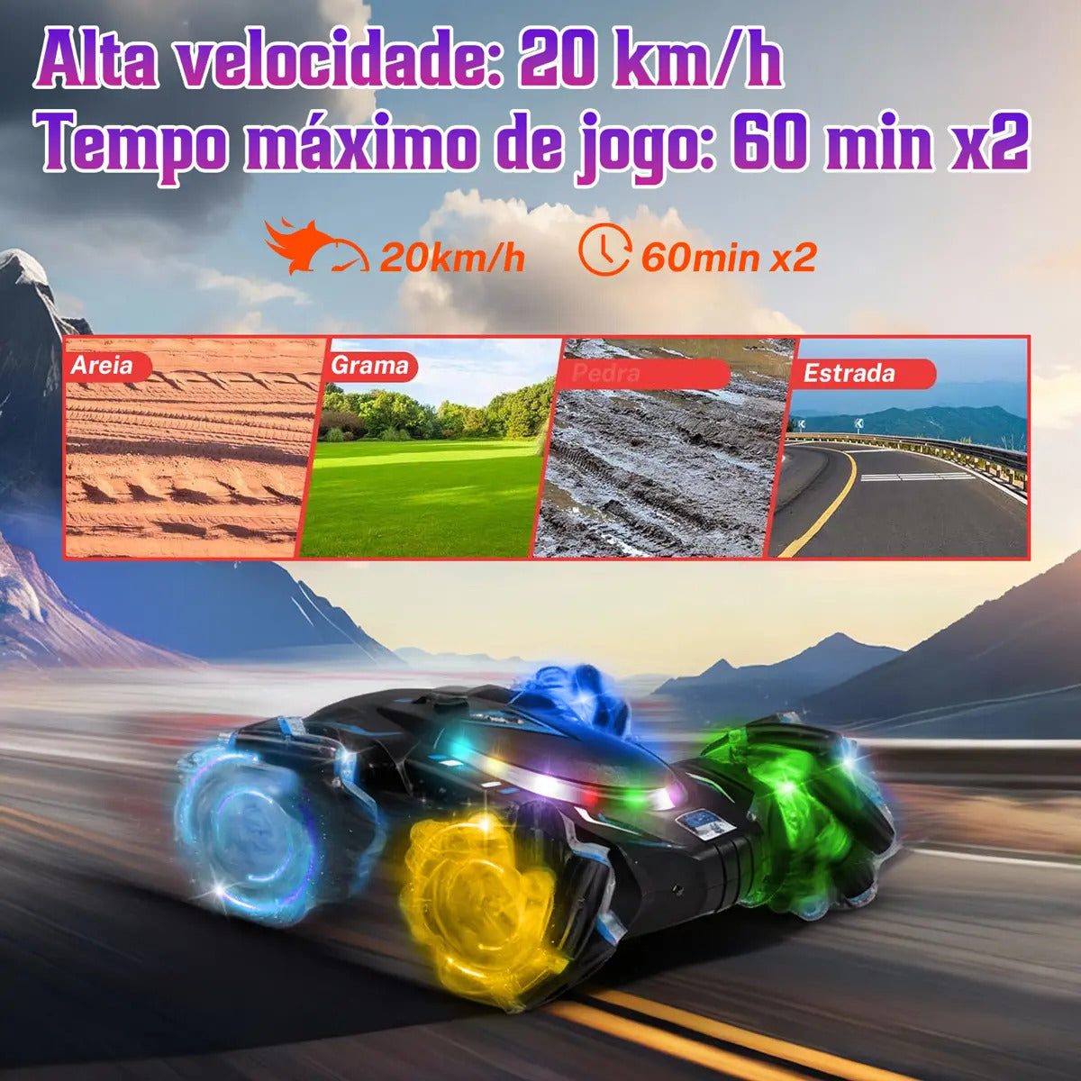 Carrinho de Controle Remoto Acrobático Zavanese com Giro 360°, Luzes e Spray - Imagem 6