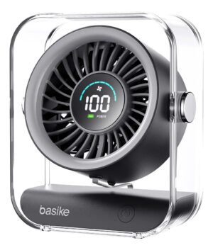 Mini Ventilador Portátil Basike de Mesa Recarregável Com Base e LED, Preto