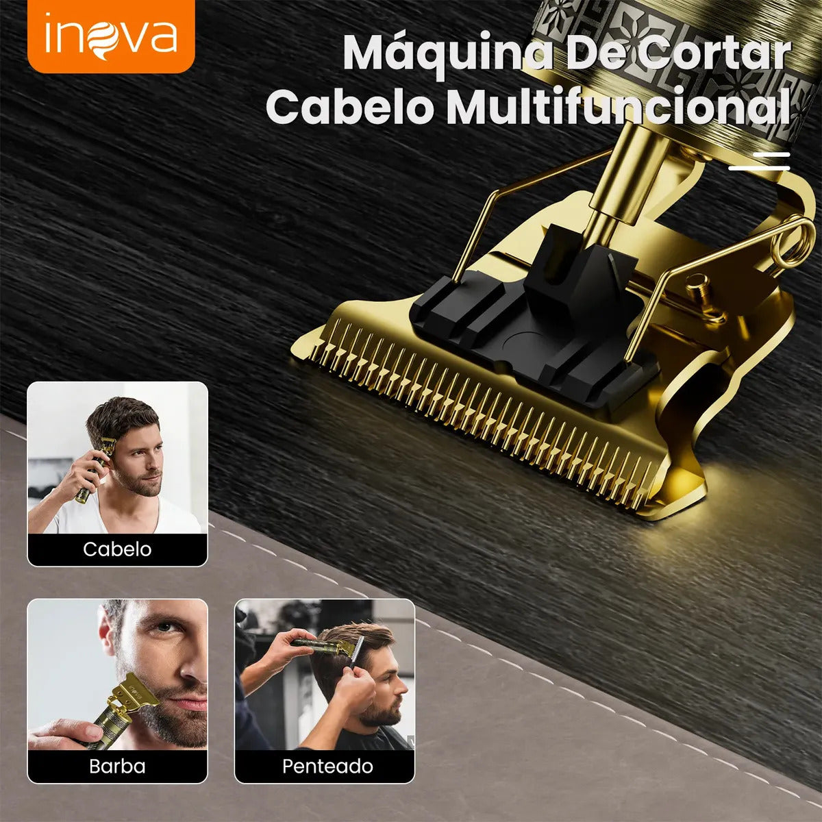 Máquina De Corte Profissional Sem Fio Para Cabelo e Barba Dourada - Imagem 6