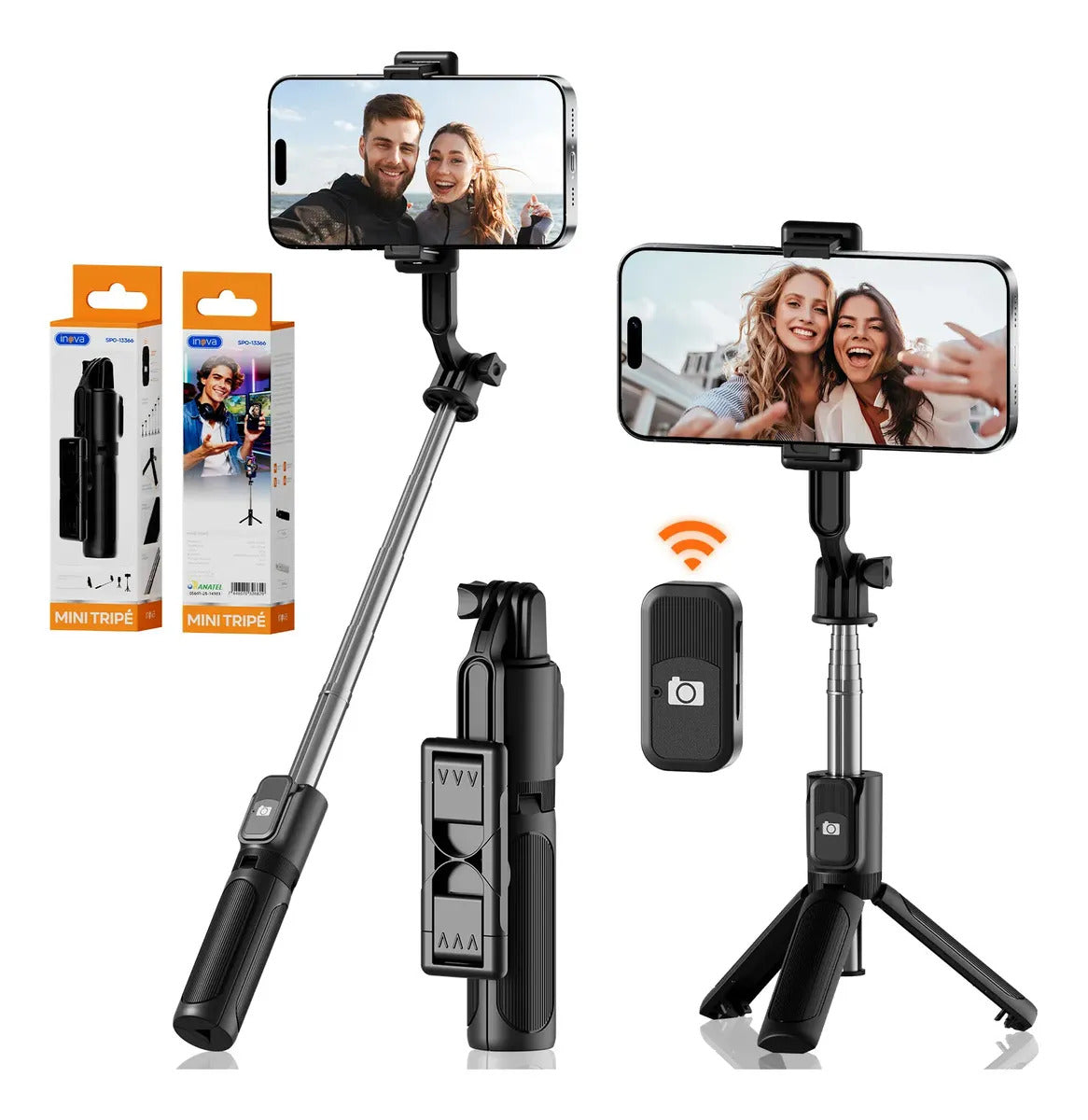 4 Em 1 Tripé Selfie Stick E Bastão De Selfie Mini E Portátil, Com Controle Remoto Destacável E Suporte Para Celular, Tripe De Mesa, Bastão Selfie Bluetooth, 360 ° Rotação Universal Tripé De Celular - Imagem 11
