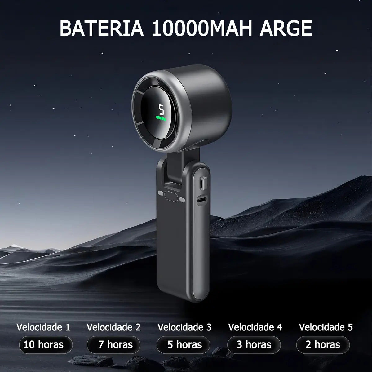 Ventilador Portátil Laicai® Usb Recarregável Cinza 12h Autonomia Bateria 4000mah - Imagem 5