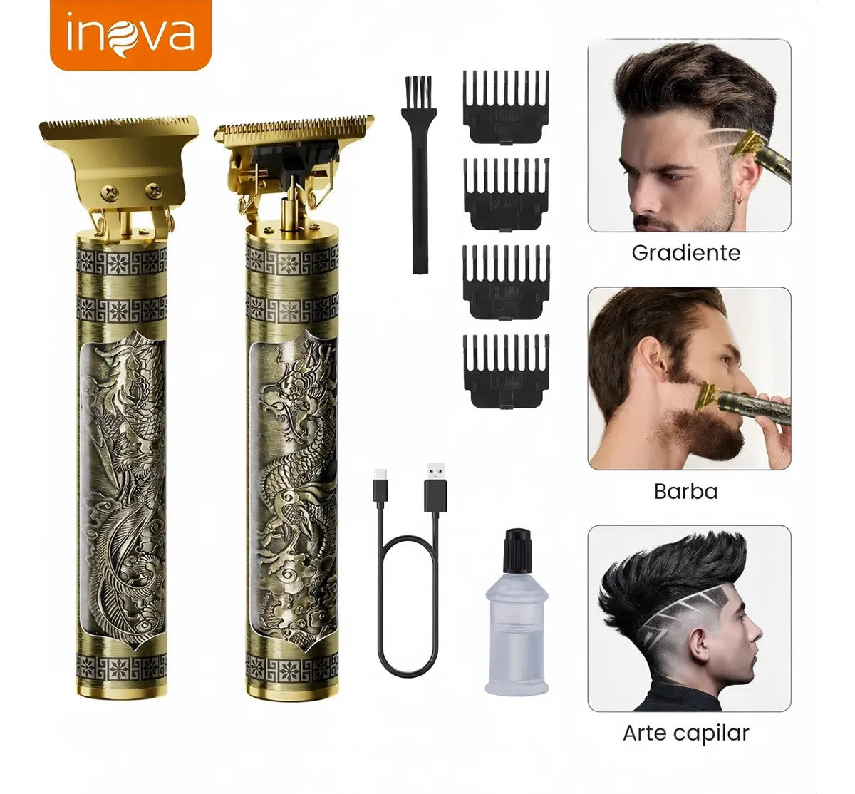 Máquina De Corte Profissional Sem Fio Para Cabelo e Barba Dourada