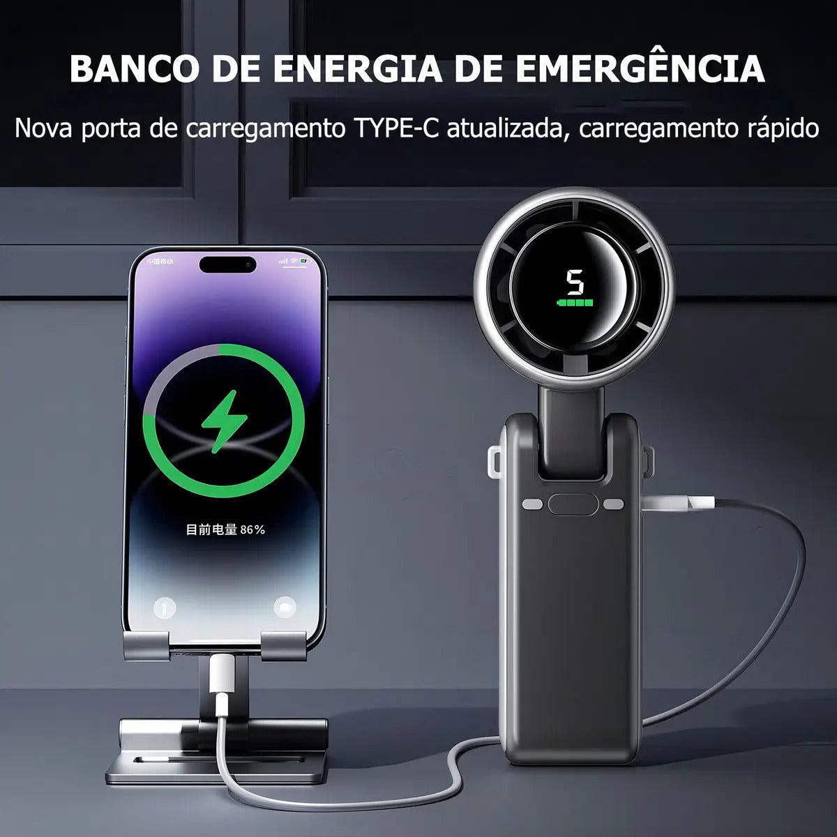 Ventilador Portátil Laicai® Usb Recarregável Cinza 12h Autonomia Bateria 4000mah - Imagem 6