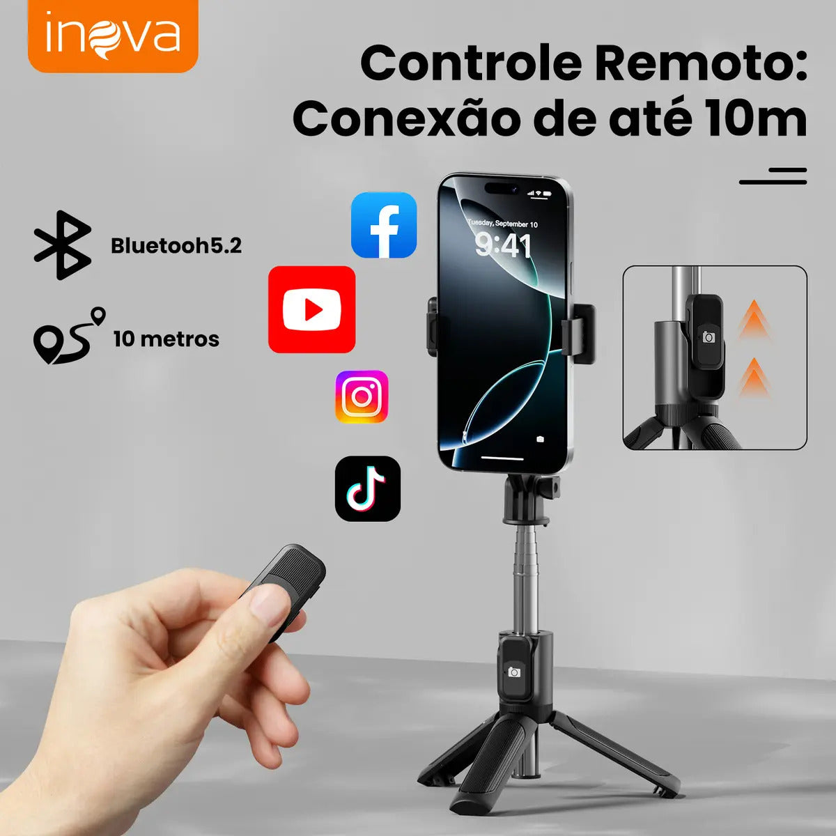 4 Em 1 Tripé Selfie Stick E Bastão De Selfie Mini E Portátil, Com Controle Remoto Destacável E Suporte Para Celular, Tripe De Mesa, Bastão Selfie Bluetooth, 360 ° Rotação Universal Tripé De Celular - Imagem 2