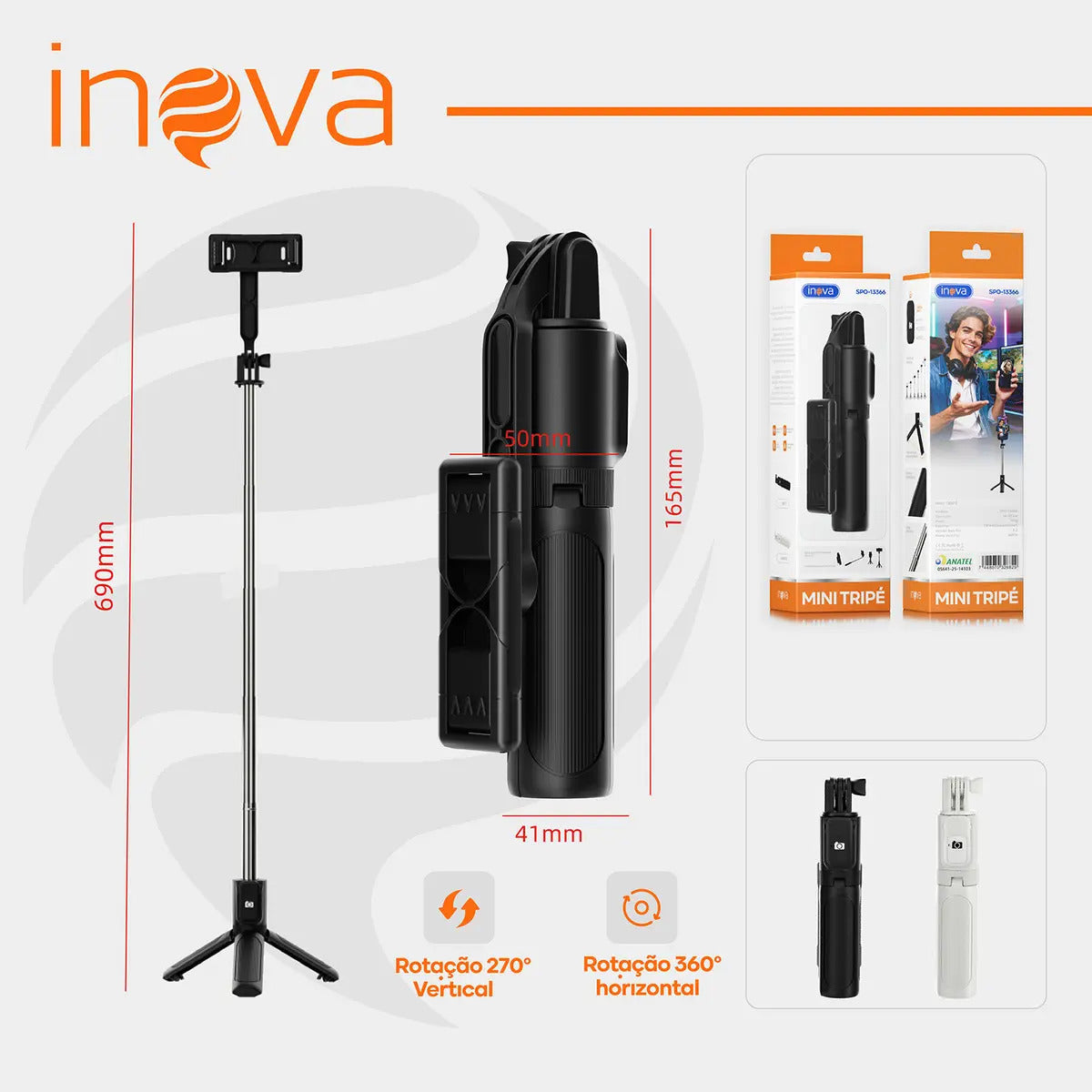 4 Em 1 Tripé Selfie Stick E Bastão De Selfie Mini E Portátil, Com Controle Remoto Destacável E Suporte Para Celular, Tripe De Mesa, Bastão Selfie Bluetooth, 360 ° Rotação Universal Tripé De Celular - Imagem 10