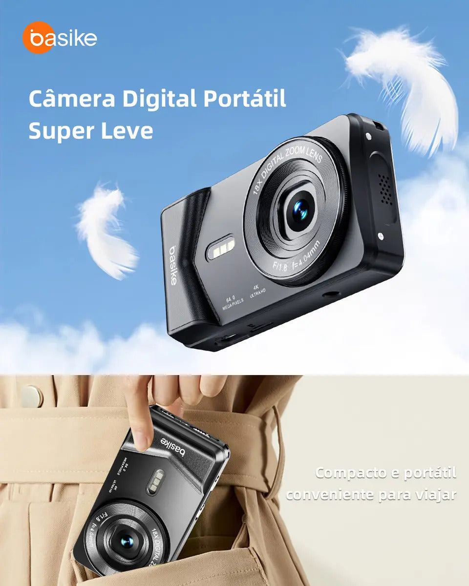 Basike Portable 4K Ultra HD 64MP Digital Camera, 18X Zoom, Auto Focus and Webcam Function, USB Charging, With Flash, For Kids, Beginners, and Vloggers - Imagem 2