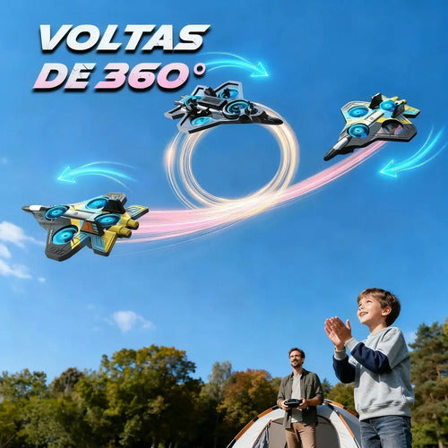 Drone Avião De Controle Remoto Aero Caça Jato 360° Com Luz - Imagem 3