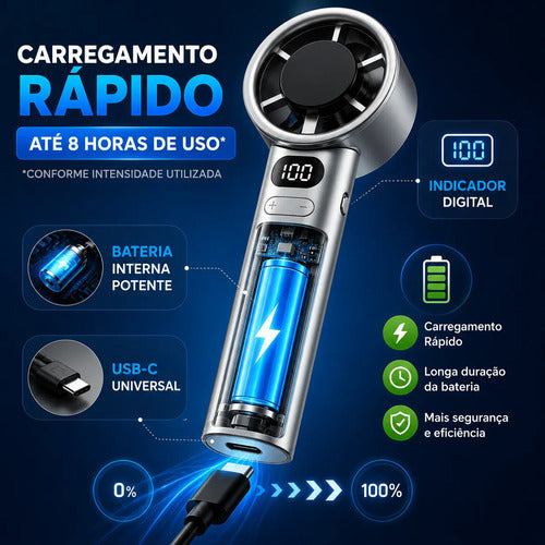 Mini Ventilador De Mão Portátil Usb Recarregável Turbo Forte - Imagem 6
