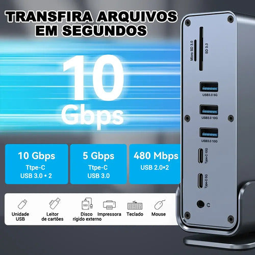 Estação Ancoragem 15 Em 1 Usb C Hub Vertical Para Laptop Pc - Imagem 2