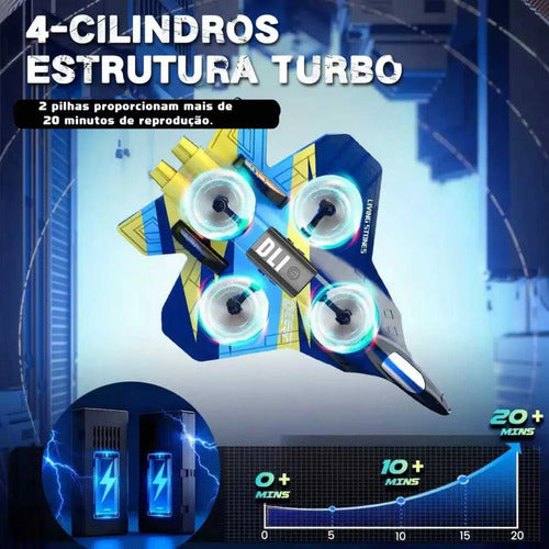 Drone Avião De Controle Remoto Aero Caça Jato 360° Com Luz - Imagem 5