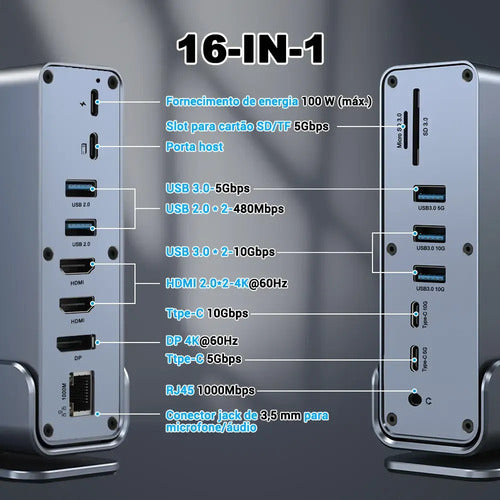 Estação Ancoragem 15 Em 1 Usb C Hub Vertical Para Laptop Pc - Imagem 4