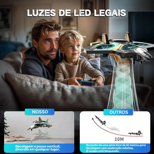 Drone Avião De Controle Remoto Aero Caça Jato 360° Com Luz - Imagem 6