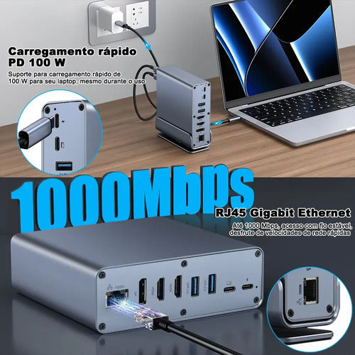 Estação Ancoragem 15 Em 1 Usb C Hub Vertical Para Laptop Pc - Imagem 3