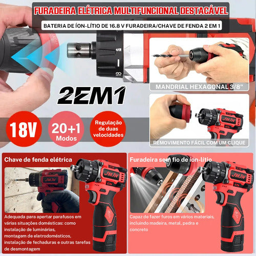 Kit Parafusadeira Furadeira Chave Impacto Profissional - Imagem 2
