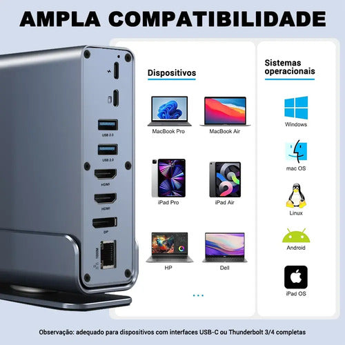 Estação Ancoragem 15 Em 1 Usb C Hub Vertical Para Laptop Pc - Imagem 5