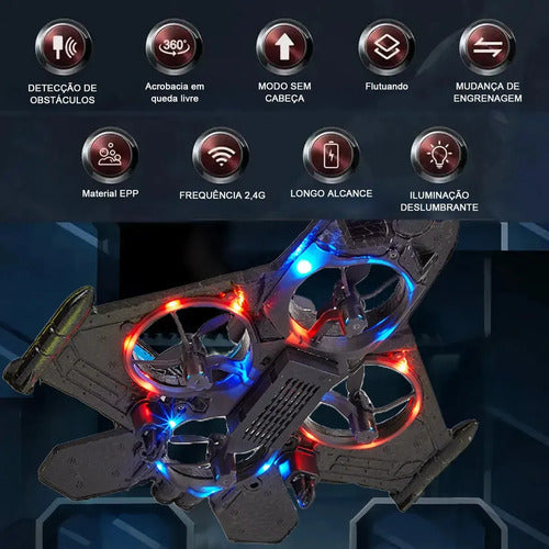 Drone Avião De Controle Remoto Aero Caça Jato 360° Com Luz - Imagem 9