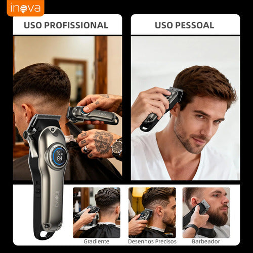 Maquina Corte Profissional Cabelo Sem Fio Com Lcd Inova - Imagem 5